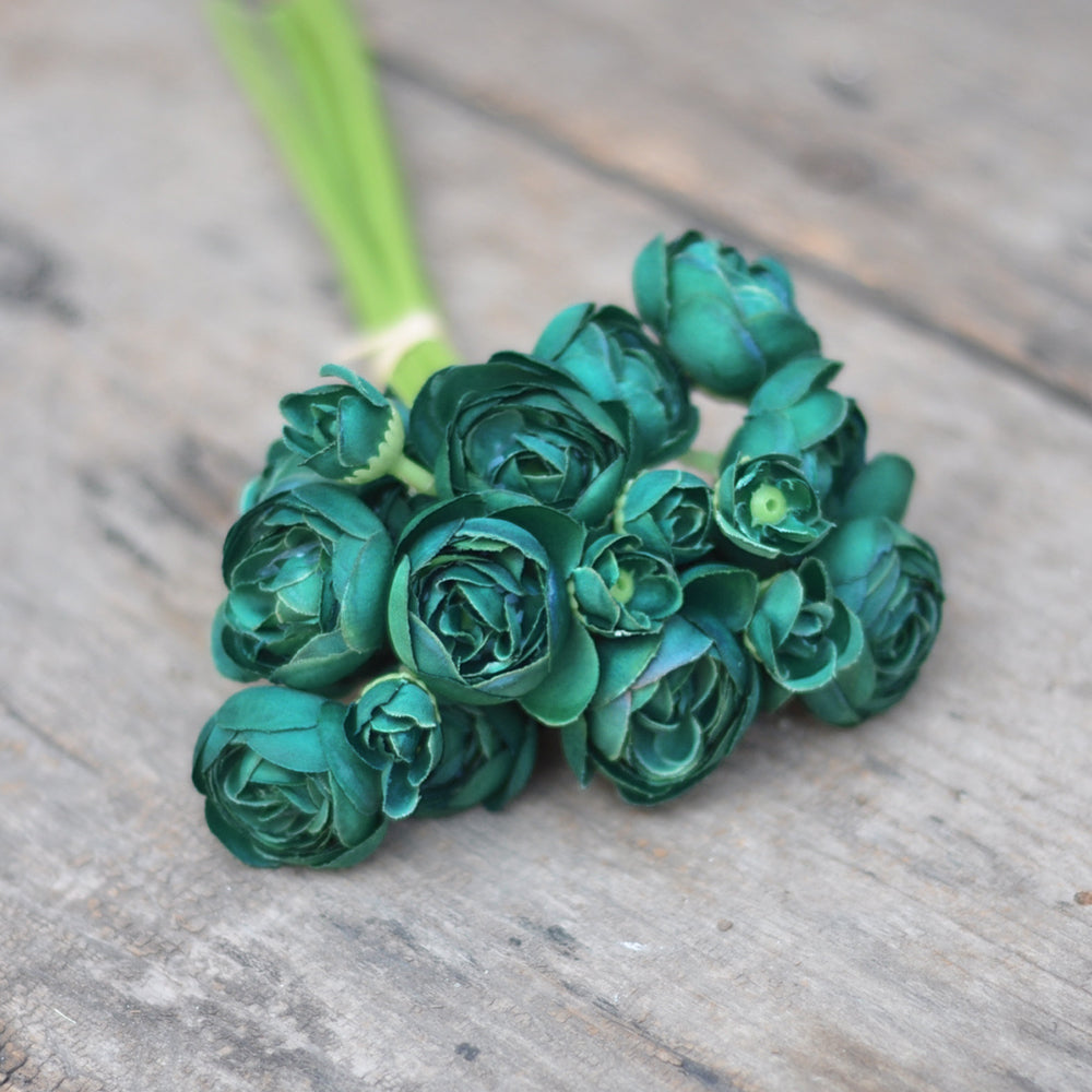 One bundle forest green artificial silk rose/mini ranunculus/6stems individual stems silk ranunculus buds/best for home decoction and wedding designing