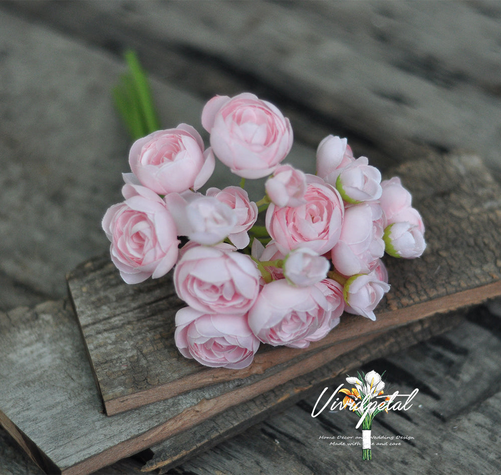 One bundle light pink artificial silk rose/mini ranunculus/6stems individual stems silk ranunculus buds/best for home decoction and wedding designing