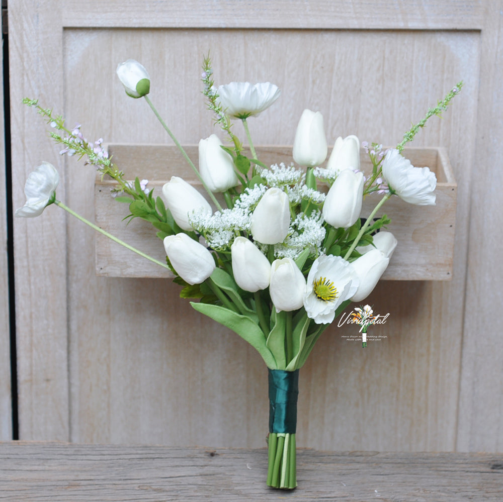 Simple real touch ivory white tulip bouquet/poppy corn bouquet/bridal bridesmaids bouquet/flower girl bouquet/wedding bouquet