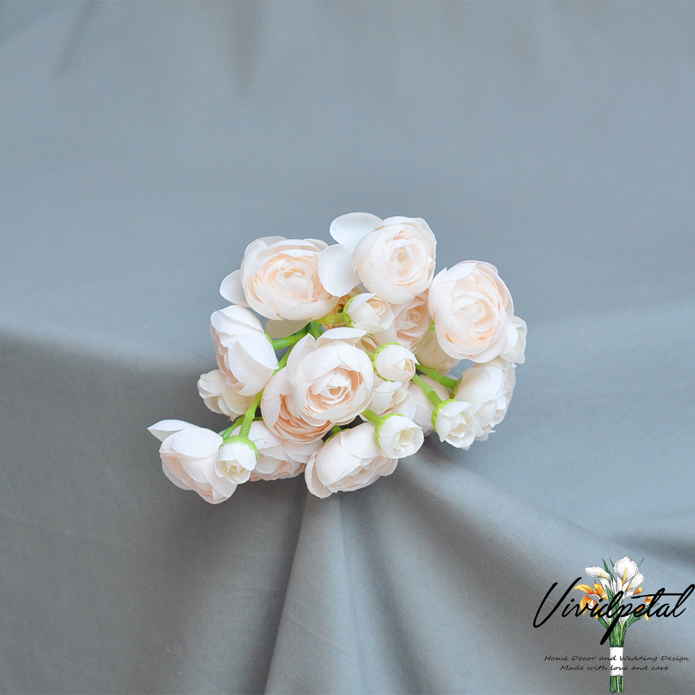 One bundle champagne artificial silk rose/mini ranunculus/6stems individual stems silk ranunculus buds/best for home decoction and wedding designing