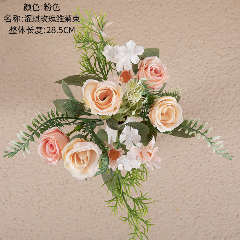 Silk Rose daisy bundle/INS style artificial flowers/silk rose/silk daisy/best for home decoration wedding bouquet designing MW66794