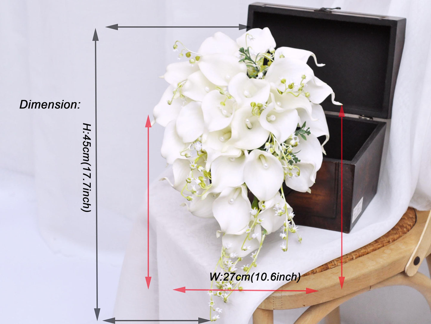 Ivory White Calla Lily Bouquet, Cascading Bridal Bouquet, Teardrop Bouquet For Bridesmaid, Real Touch Calla Lily Bouquet, Rustic Wedding