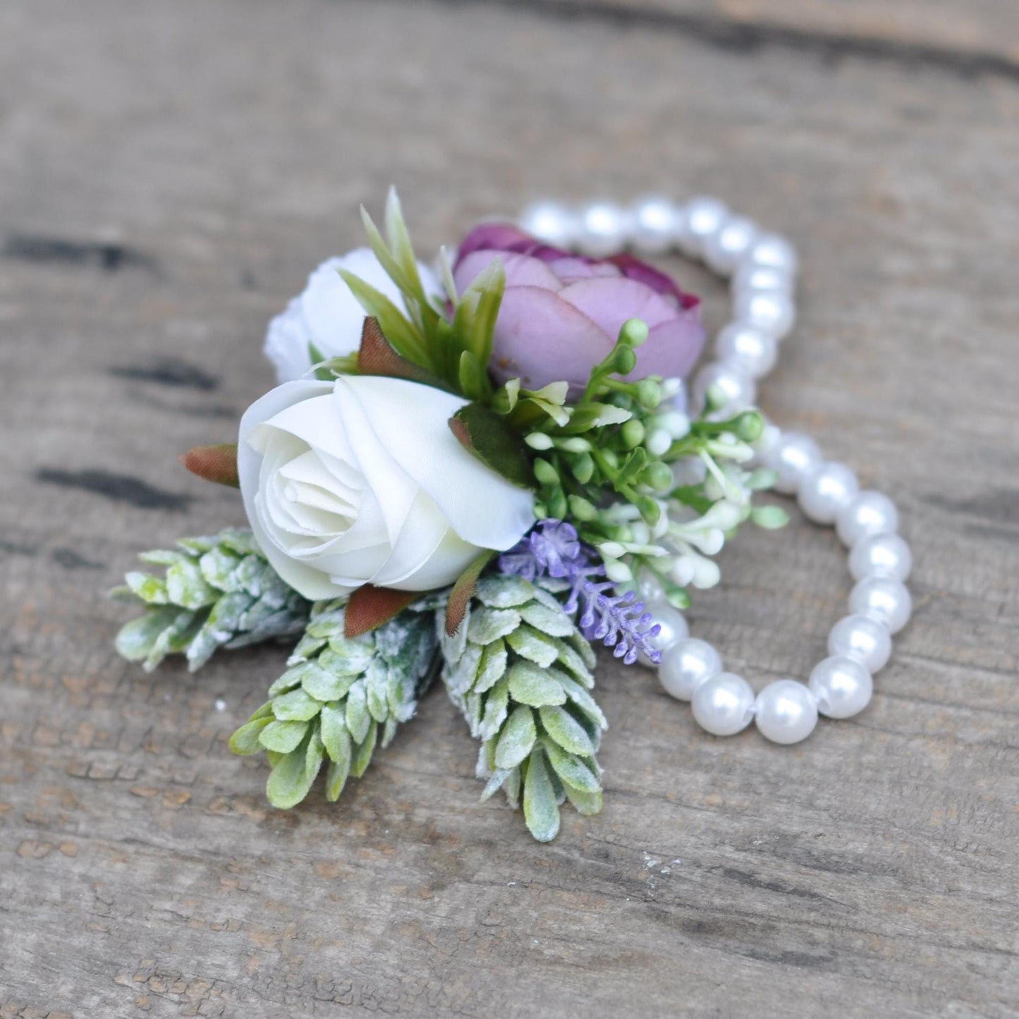 Personalized Royal Purple Rose Pearl Bracelet Wrist Corsage Gift for Bridesmaid, Royal Wedding, Bridal Accessories, Prom Boutonniere Gift