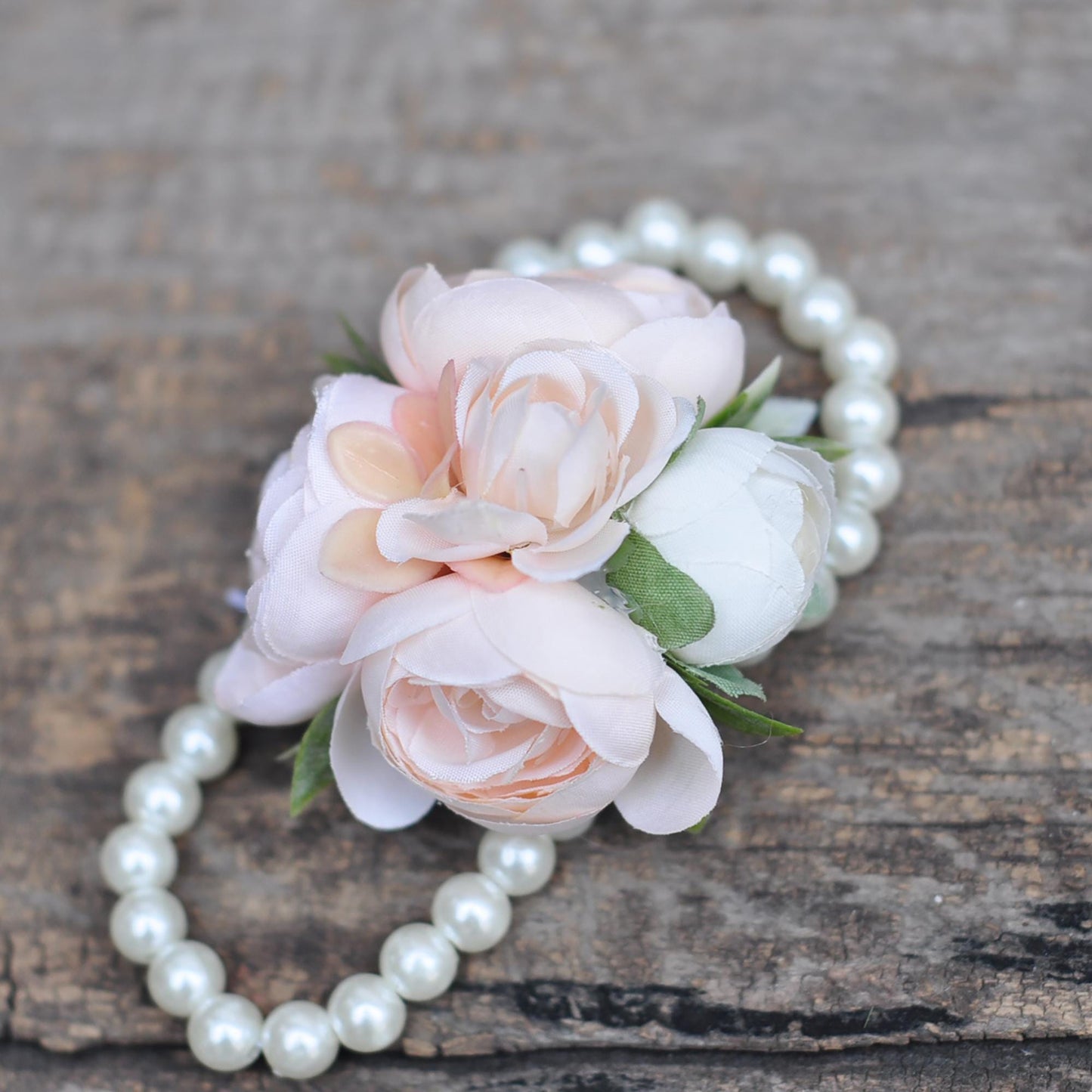 Cute Champagne Rose Pearl Bracelet Wrist Corsage Gift For Her Prom, Wedding Bracelet, Bridesmaid Gift, Flower Girl Gift, Boutonniere Gift