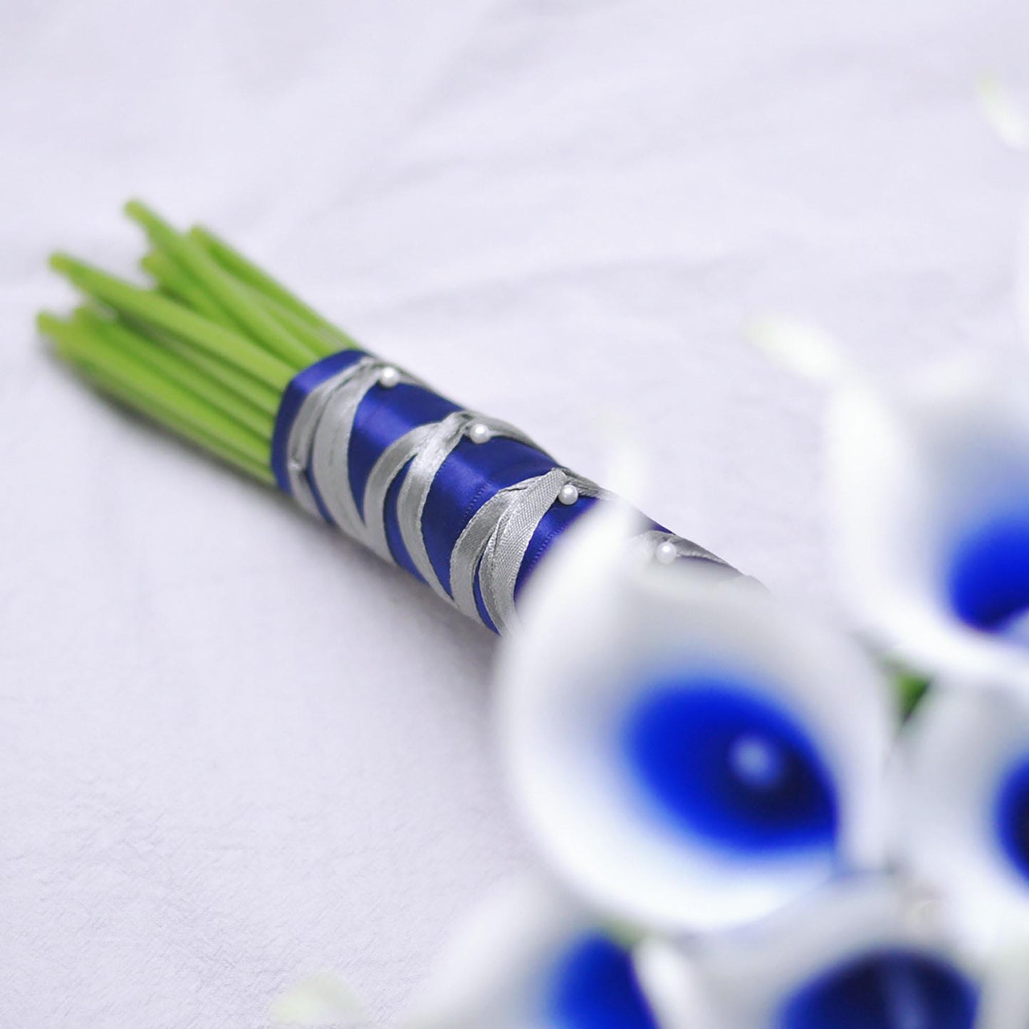 Royal Blue Calla Lily Bridal Bouquet, Rhinestone Bouquet, Bling Rhinestone Wedding Bouquet, Real Touch Calla Lily Bridesmaid Bouquet Gift