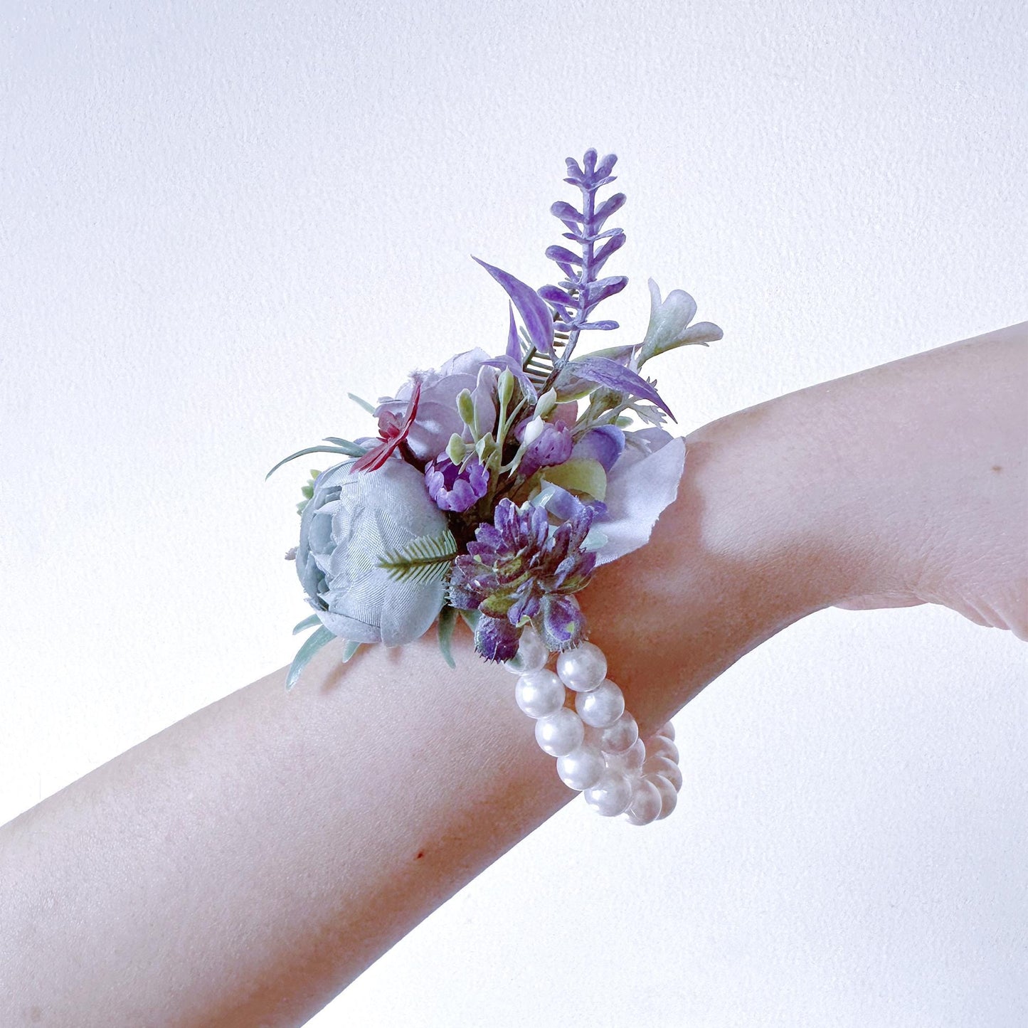 Monet's Garden Style Pearl Bracelet, Purple Wrist Corsage Gift For Her Garden Wedding, Bachelorette Party, Bridal Accessories Wedding Gift