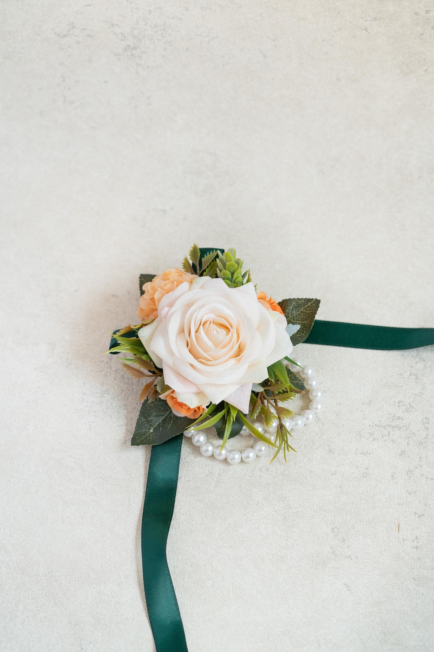 Champagne Pink Pearl Bracelet Wrist Corsage, Wedding Gift, Flower Girl, Bridesmaid, Mom, Bridal Accessories, Real Touch Boutonniere Prom