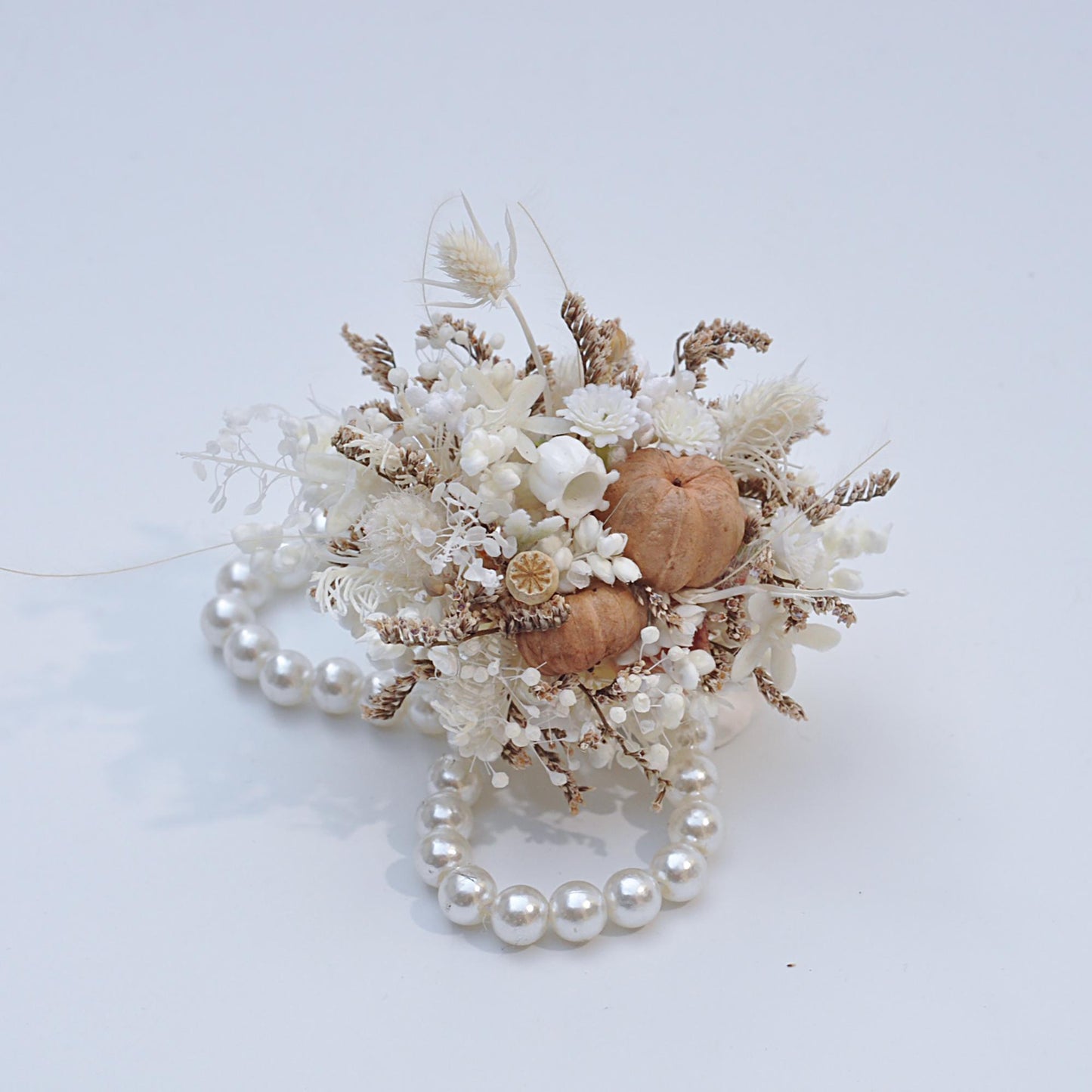 Forever Winter Real Flower Corsage, Rustic Pearl Bracelet Church Wedding Mom Corsage, White Santa Christmas Twist, Bride To Be Gift Corsage