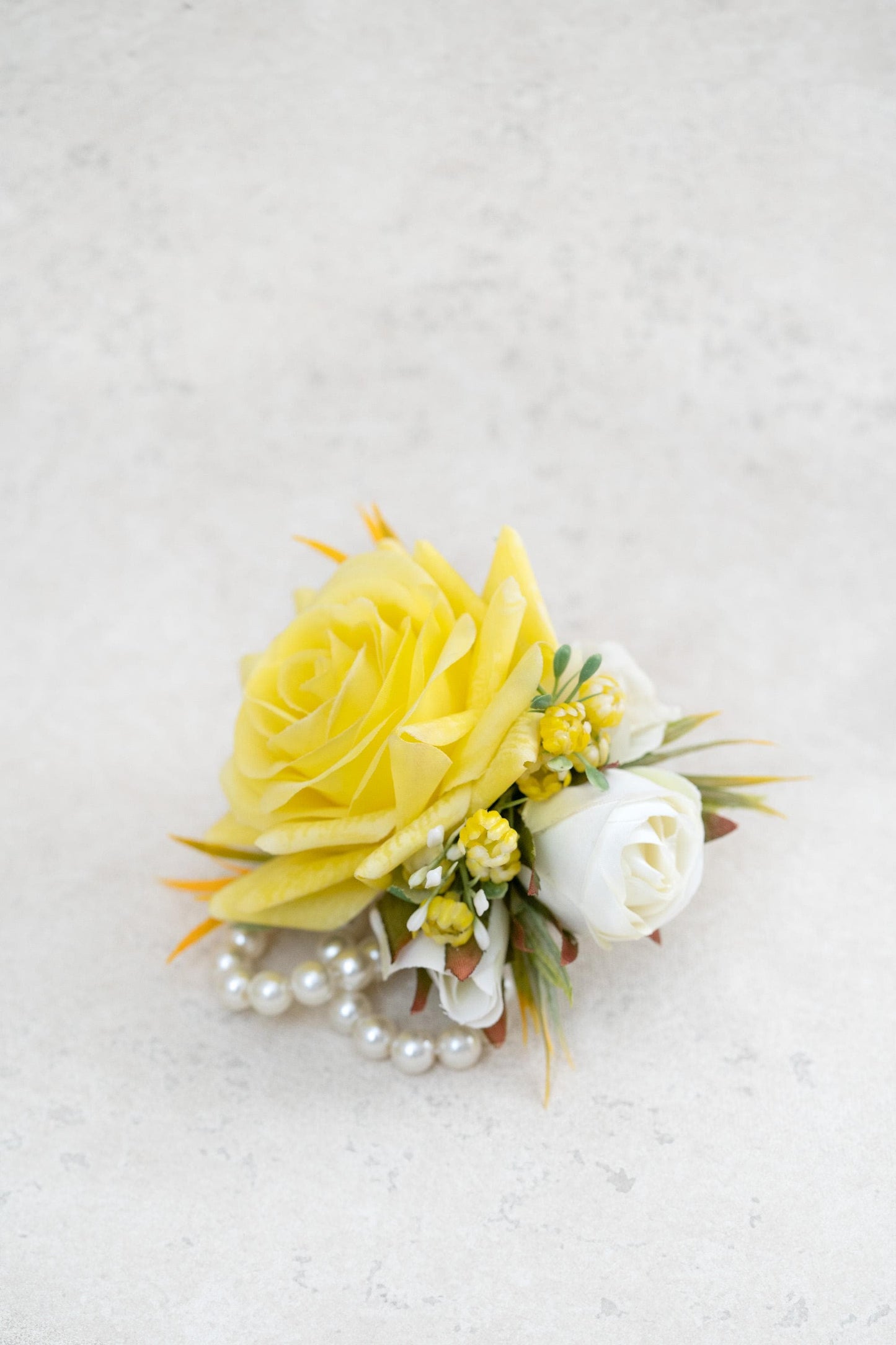Yellow Silk Rose Corsage For Wedding, Pearl Wrist Bracelet, Flower Girl Corsage, Bridesmaid Corsage, Groom Boutonniere, Prom Gift For Mom