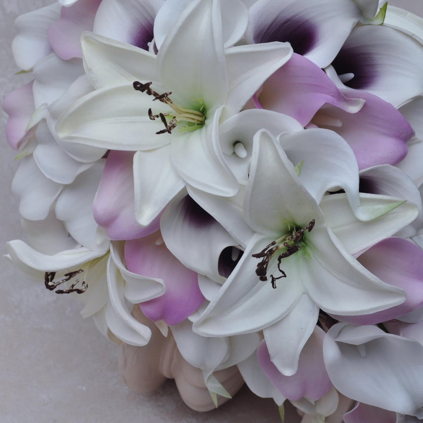Cascade Real Touch Lilac Calla Lily Bridal Bouquet, White Tiger Lily Bridesmaid Bouquet, Beach Wedding Bouquet Gift, Bridal Accessories
