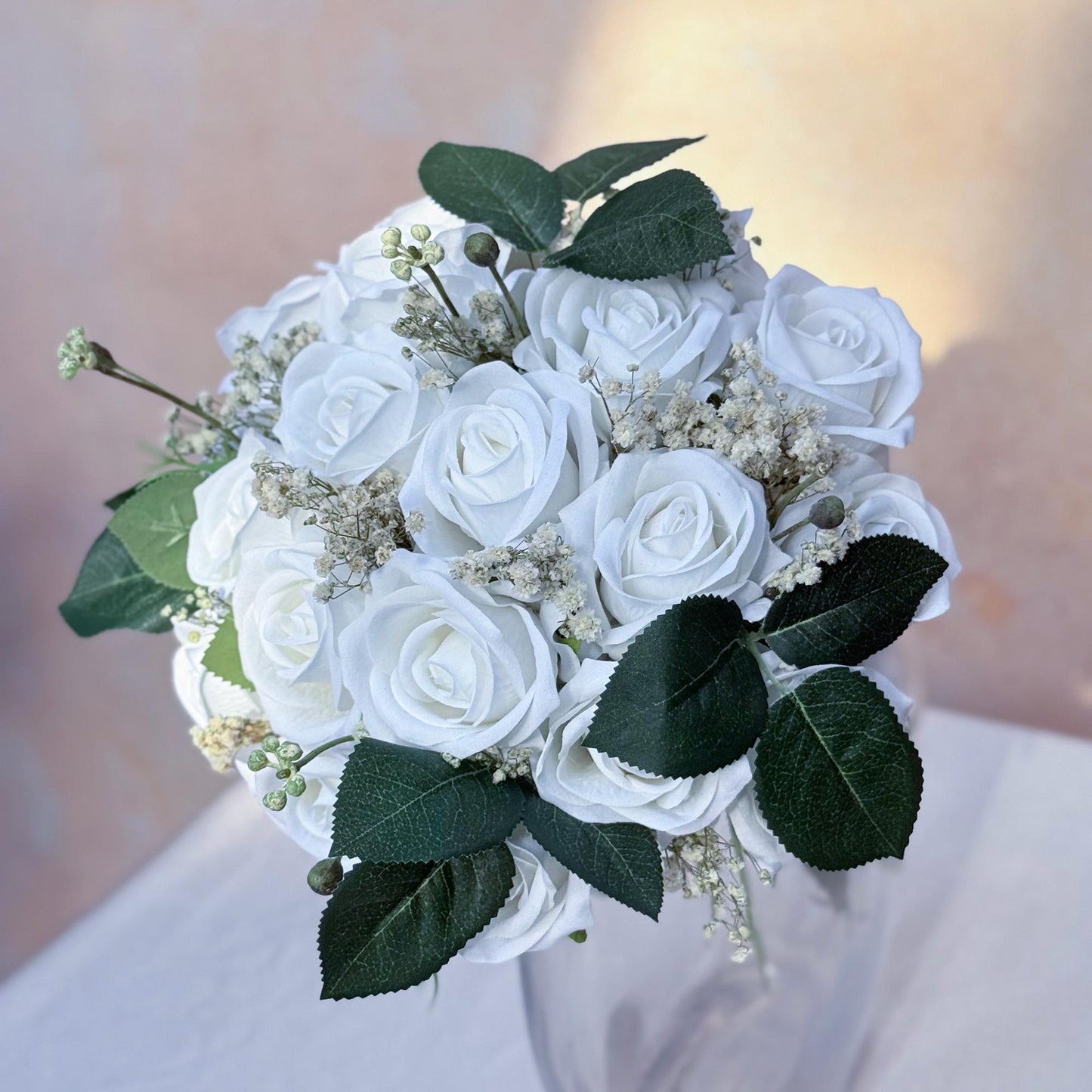 Dried Baby's Breath White Rose Bridal Bouquet, Rustic White Rose Wedding Bouquet, Wildflower Bouquet, White Rose Bridesmaid Bouquet Wedding