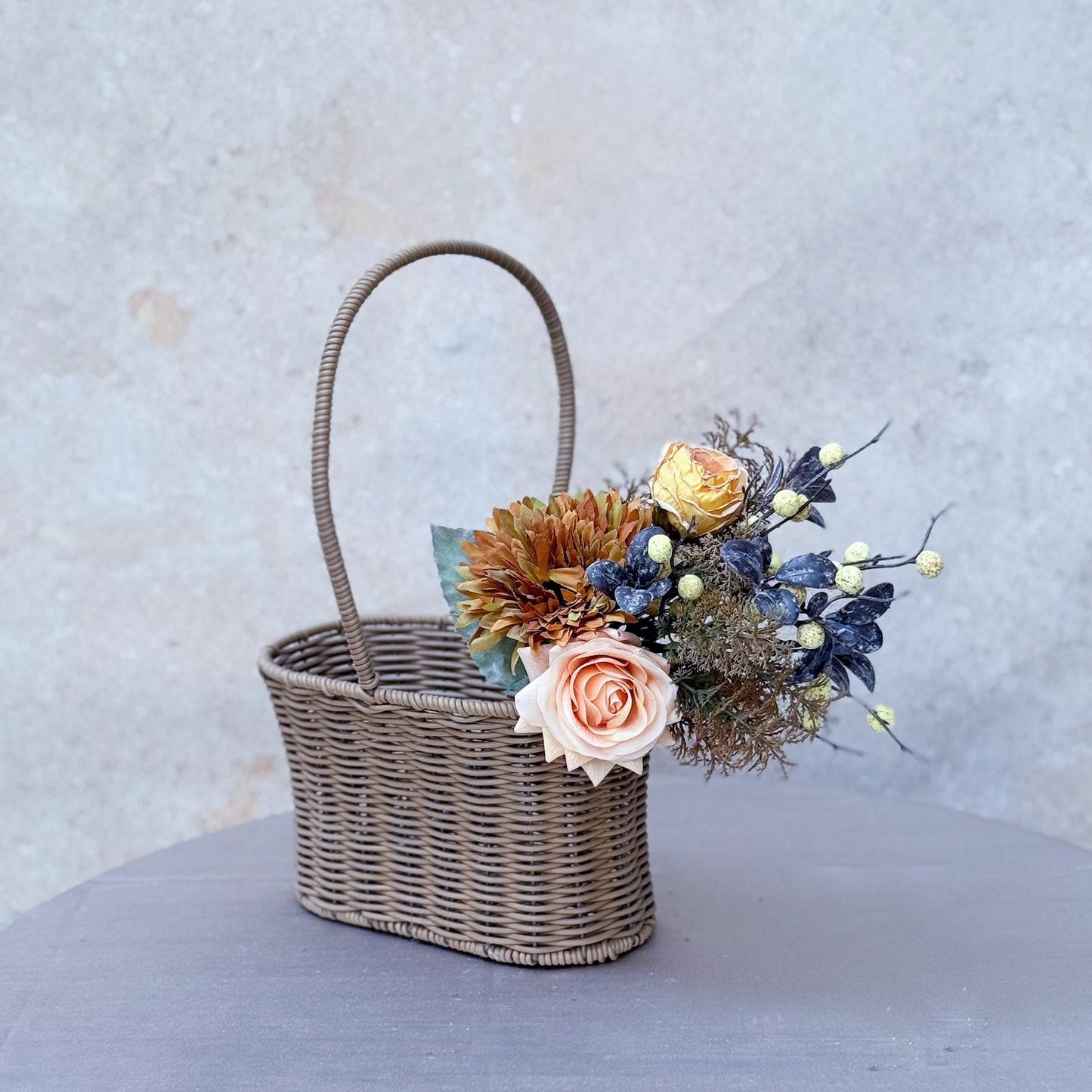 Autumn Sunflower Bouquet - Rustic Real Touch Turmeric Yellow Rose Bouquet, Burnt Peony Bouquet, Gift for Her, Home Decor, Table Centerpiece