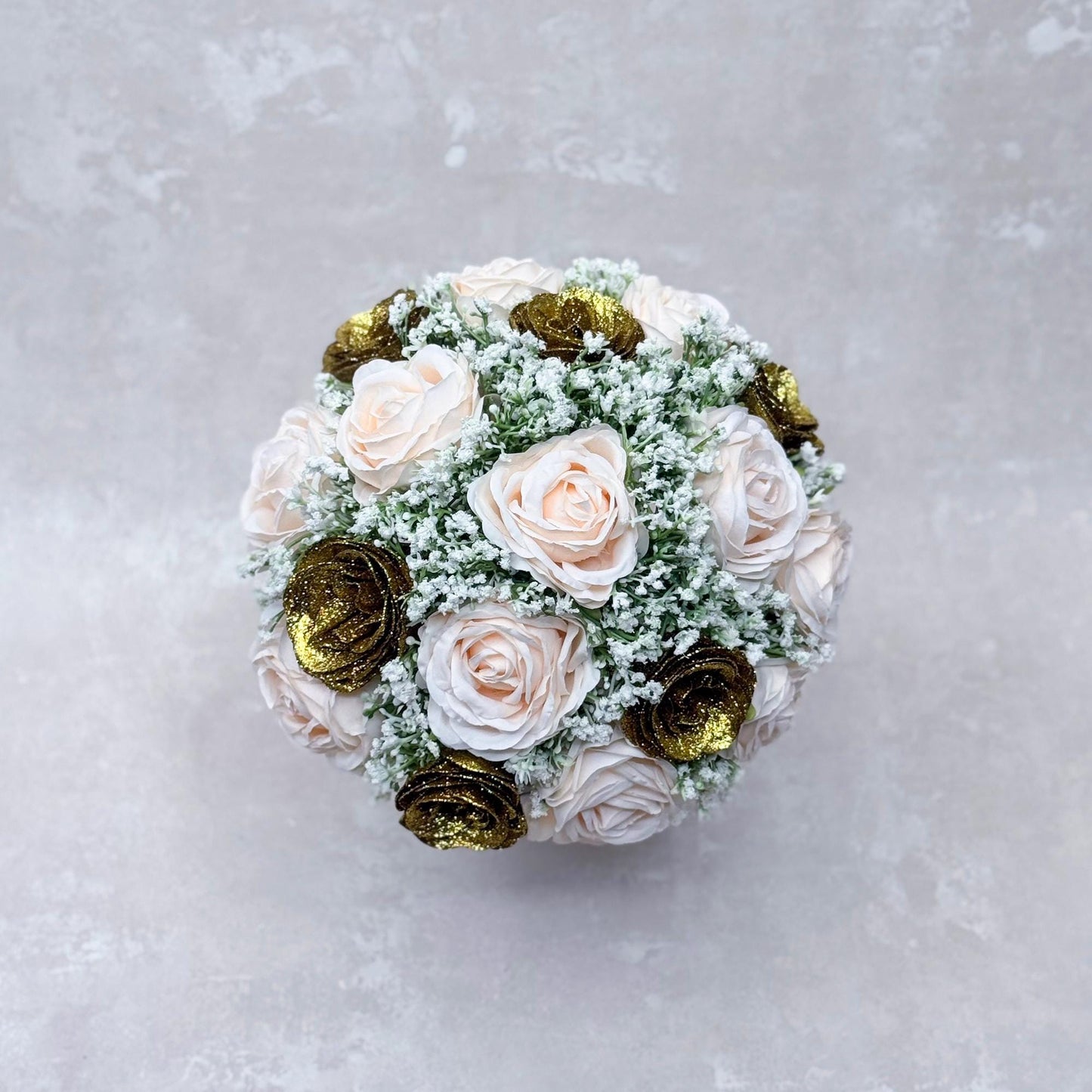 Glitter Champagne Pink Bridal Bouquet with baby's breath – Wedding Bouquet, Quinceanera, 15th Birthday, Coming of Age Ceremony, Gift for Her