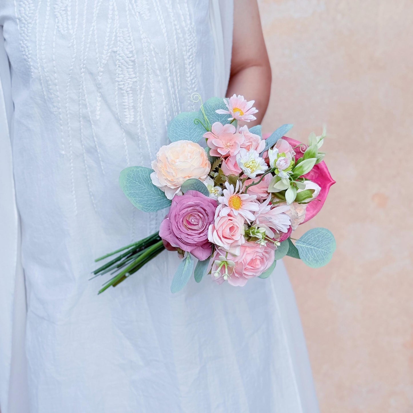 Pink & Purple Wildflower Mini Bouquet: Rustic Wedding, Prom Gift, Daisy Rose Camellia Peony Flower