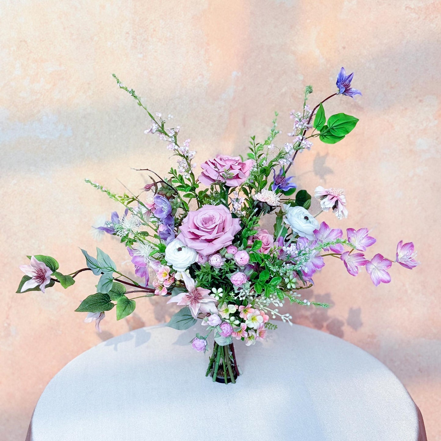 Large Lilac Wildflower Wedding Bouquet, Silk Purple Rose Flower Bridal Bouquet, Faux Flower Bouquet for Beach Garden Wedding, Home Decor