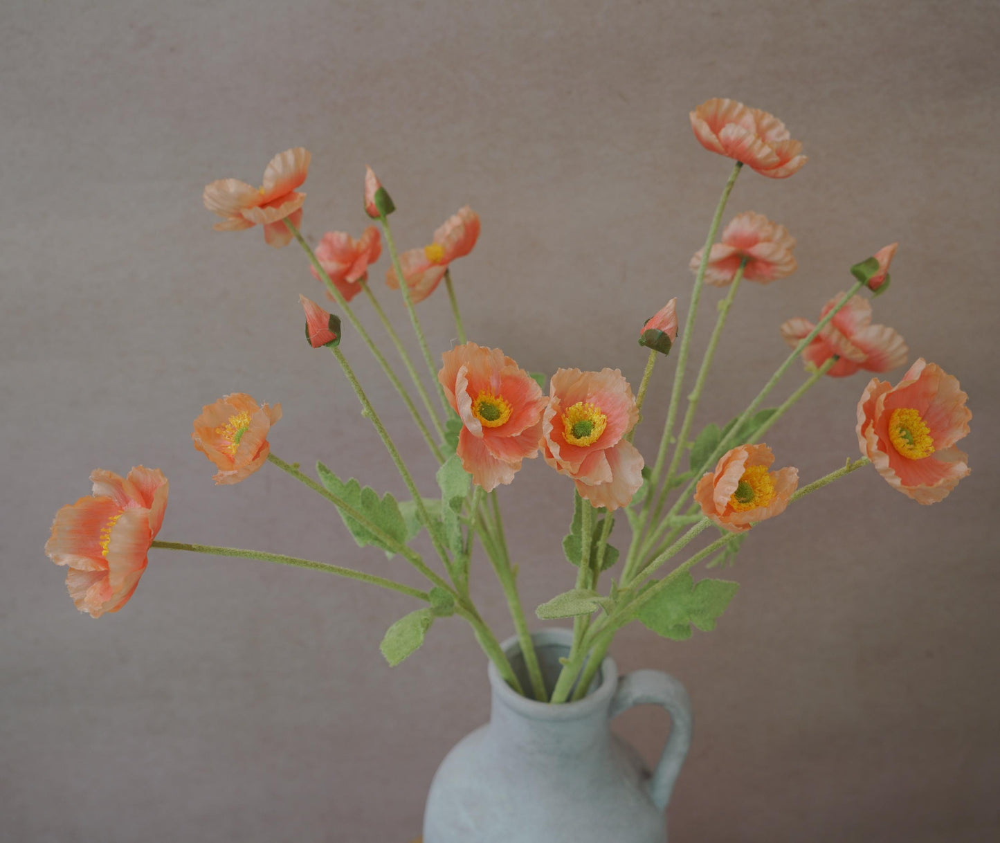 Coral Red Faux Poppy Flower - Silk Poppy Flower Stem, DIY Floral Arrangements, Wedding Centerpiece, Home Decor, Gift For Her,Flower Bouquet