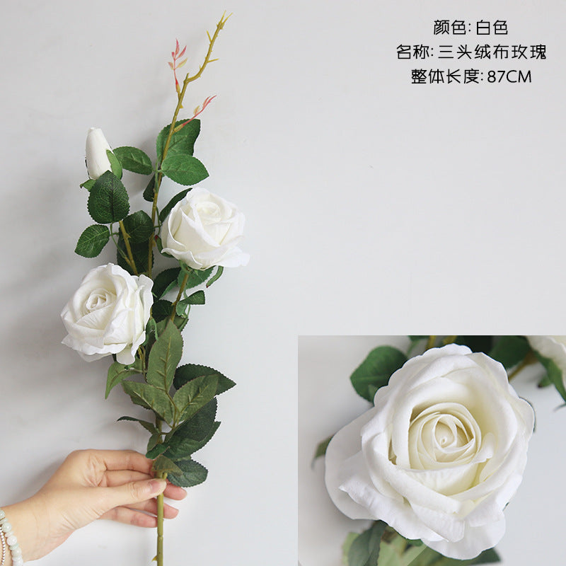 Three-headed velvet rose/silk rose/artificial rose/velvet rose & oud/best for home decoration wedding decorstion MW03333