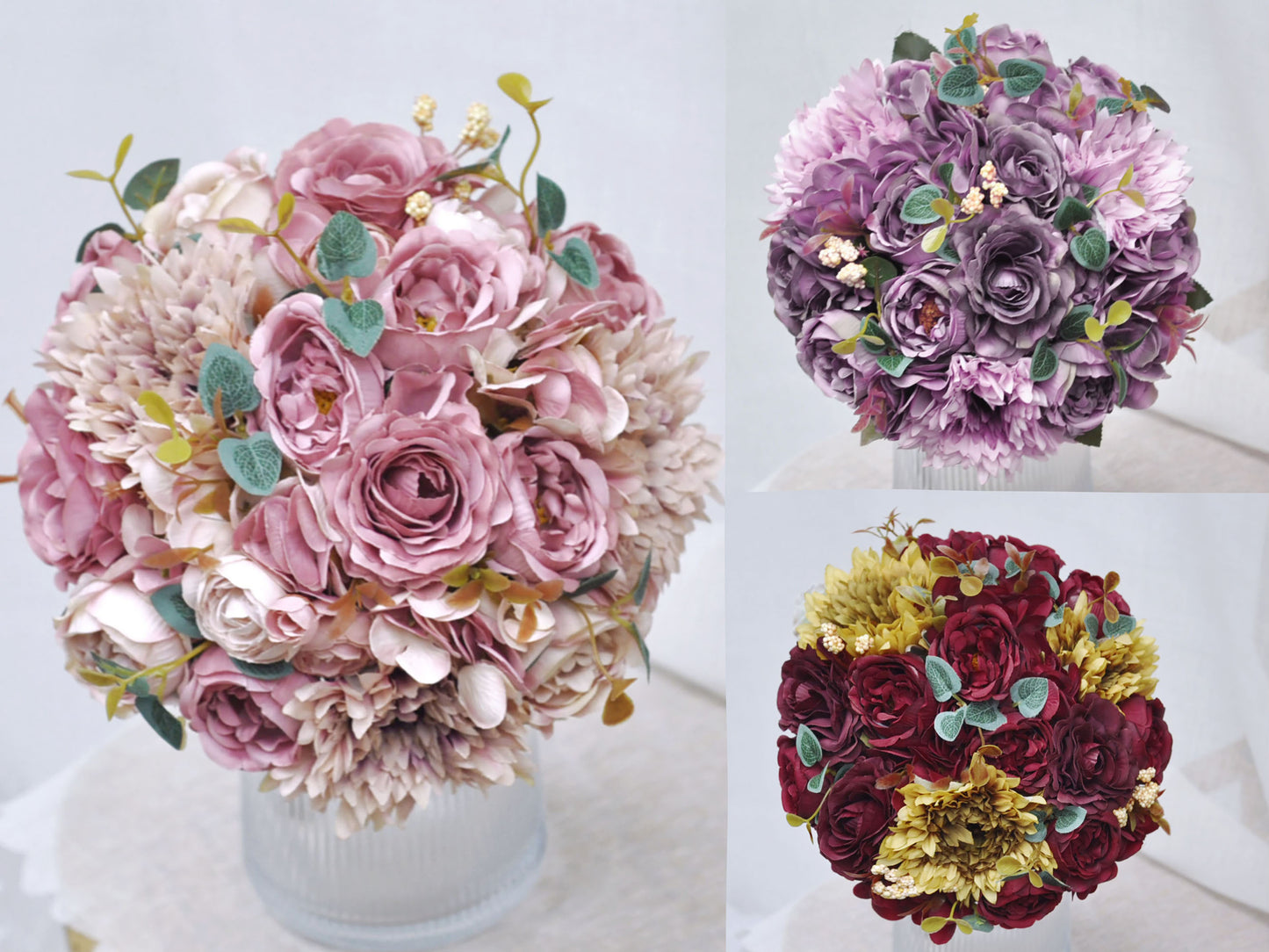 Dusty rose burgundy dusty purple rose peony sunflower bouquet