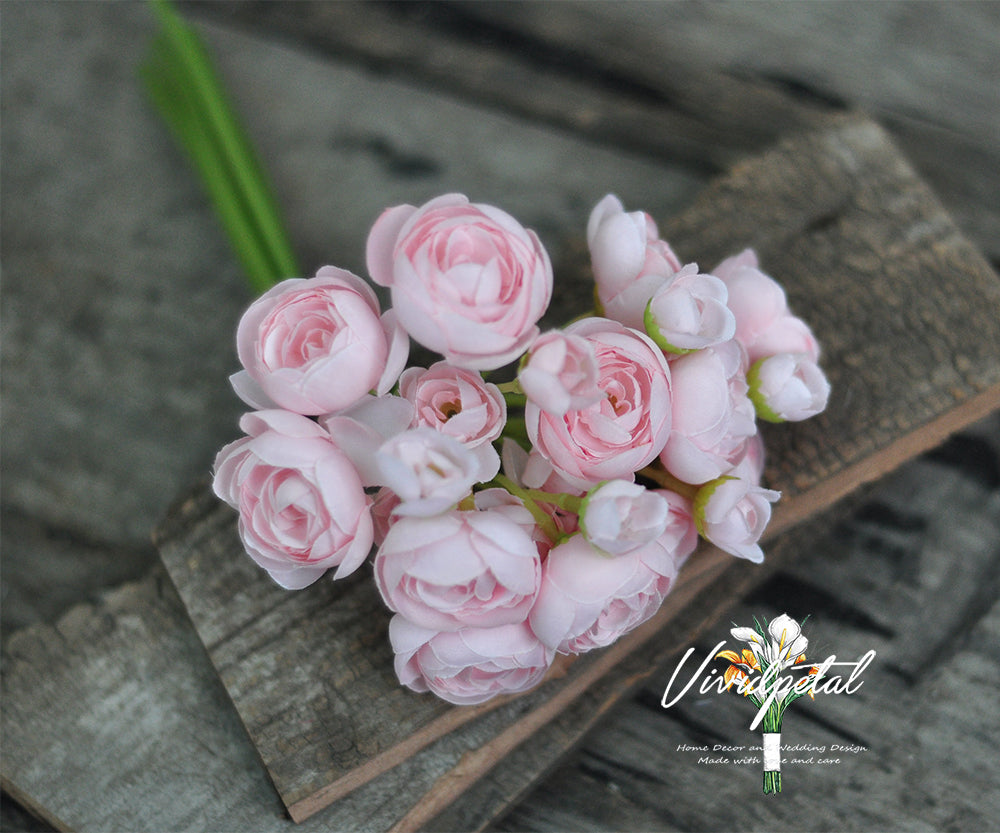 One bundle light pink  artificial silk rose/mini ranunculus/6stems individual stems silk ranunculus buds/best for home decoction and wedding designing