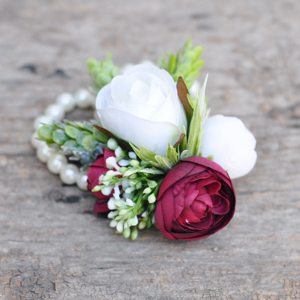 Wine red rose corsage/wedding corsage/rose corsage/botanical pearl cordage/rustic corsage/best for wedding ,bride shower, anniversary