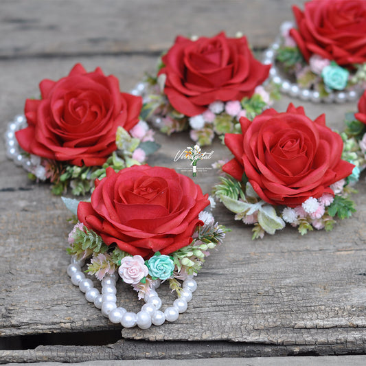 Country style Wrist corsage/real touch red rose corsage/country corsage/mother corsage/pearl corsage/bridesmaids corsage/rustic wedding corsage /boutonnieres/pin corsage