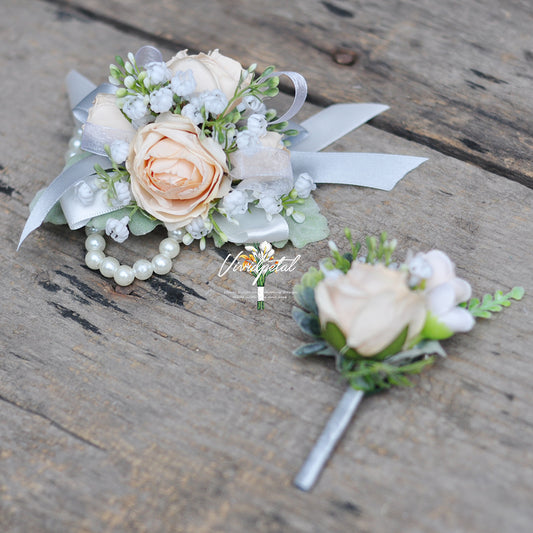 Fantastic champagne rose corsage/wrist corsage/ivory baby's breath corsage/mother corsage/pearl corsage/bridesmaids corsage/rustic wedding corsage /boutonnieres/pin corsage