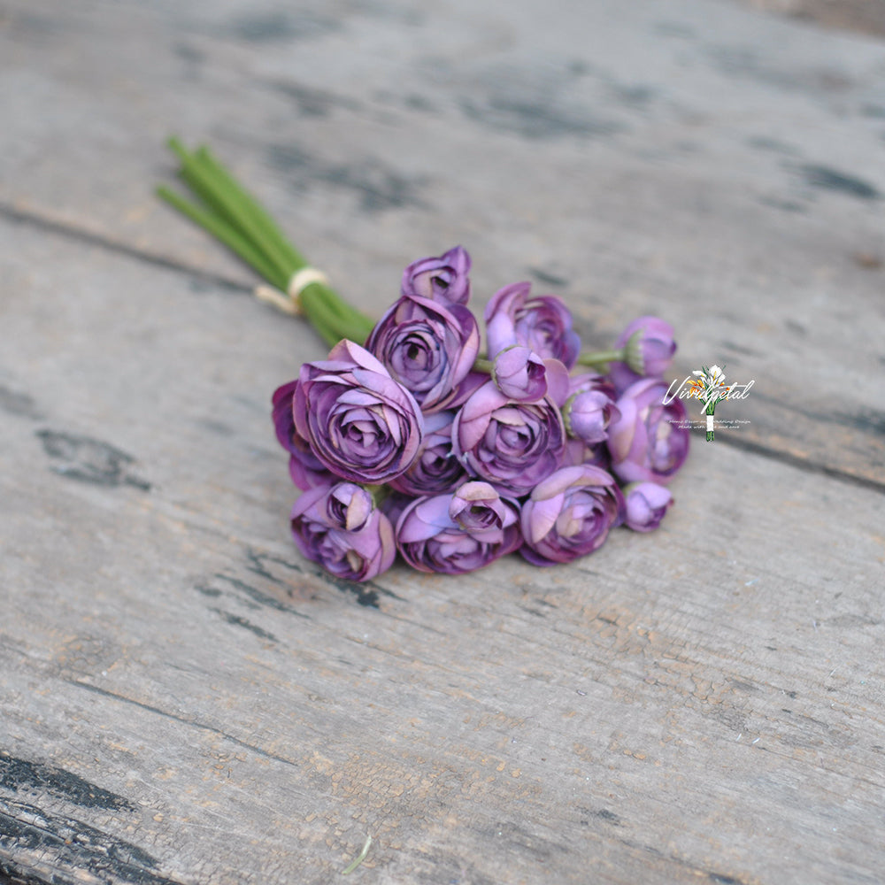 One bundle royal purple  artificial silk rose/mini ranunculus/6stems individual stems silk ranunculus buds/best for home decoction and wedding designing