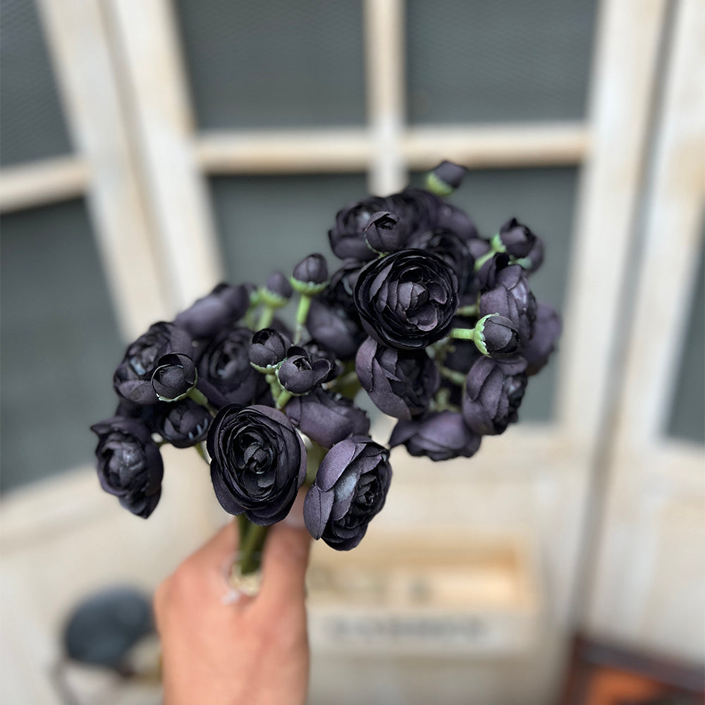 One bundle black  artificial silk rose/mini ranunculus/6stems individual stems silk ranunculus buds/best for home decoction and wedding designing