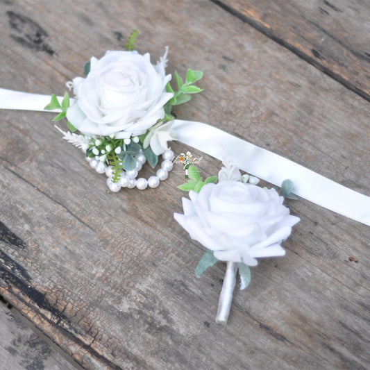 Wrist corsage/real touch rose corsage/choose ribbon colors corsage/mother corsage/pearl corsage/bridesmaids corsage/rustic wedding corsage /boutonnieres/pin corsage