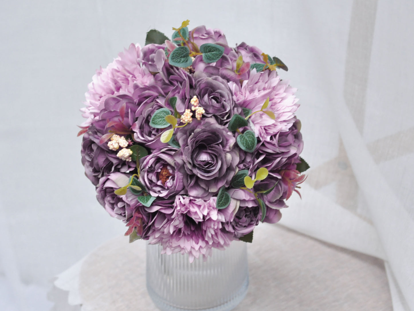 Dusty rose burgundy dusty purple rose peony sunflower bouquet