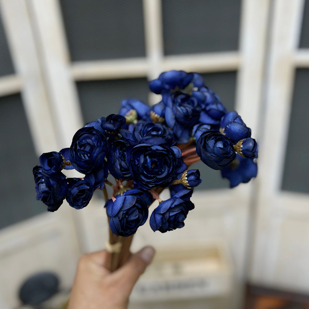 One bundle Navy blue artificial silk rose/mini ranunculus/6stems individual stems silk ranunculus buds/best for home decoction and wedding designing