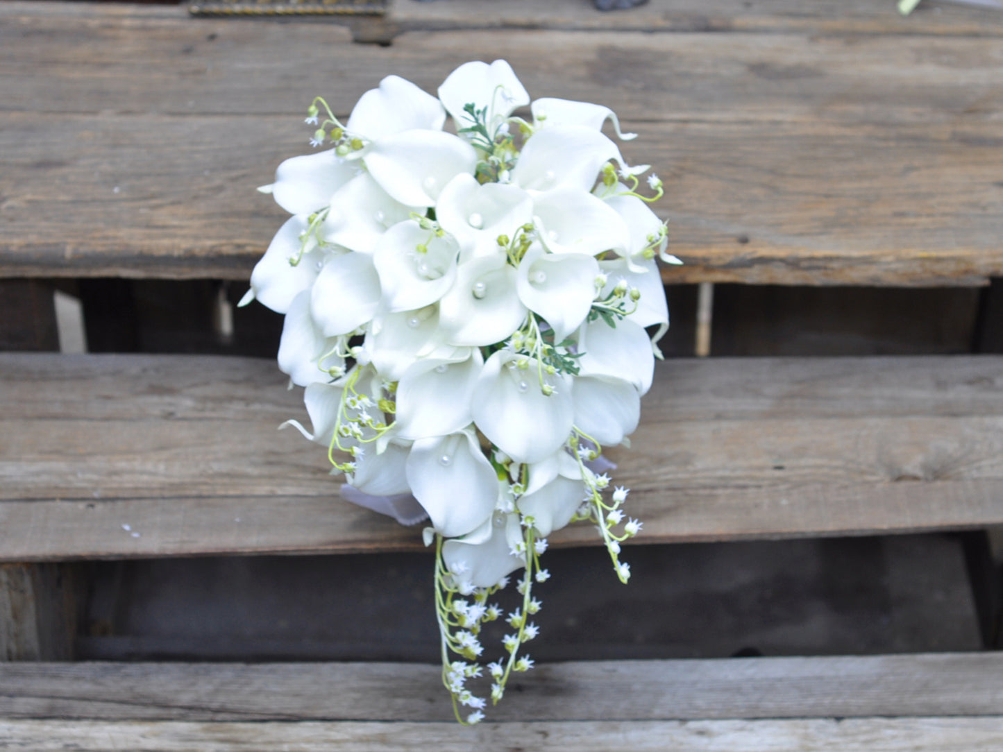 Cascading Bouquet/Real touch Calla lily Bouquet/Wedding Bouquet/Bridal Bouquet/Bridesmaids Bouquet/lily of valley Bouquet/Rustic wedding bouquet