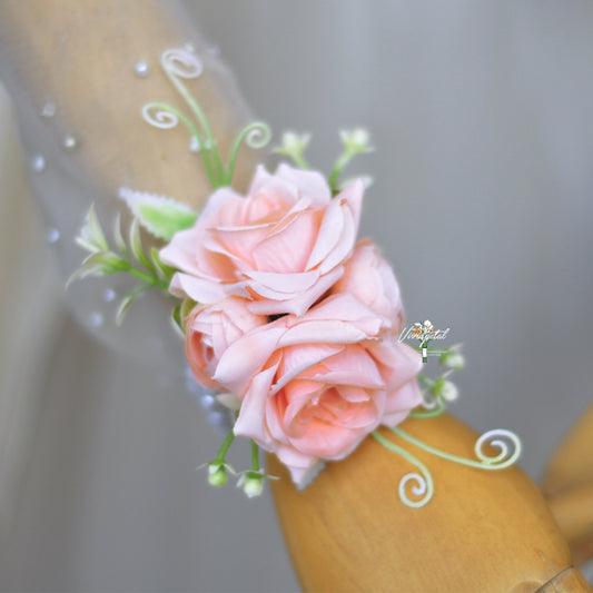 Apricot rose Wrist corsage/ rose corsage/mother corsage/pearl corsage/bridesmaids corsage/rustic wedding corsage /boutonnieres/pin corsage