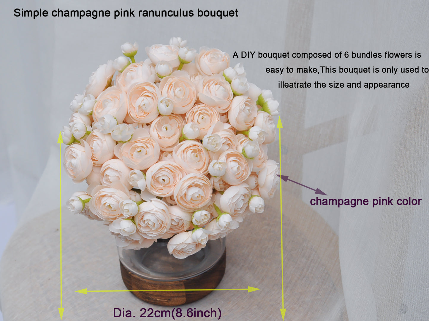 Silk rose bouquet/Silk ranunculus bouquet/Silk champagne pink bouquet/Spring green rose  bouquet/Wild bouquet for wedding and home decoration,gifts for her