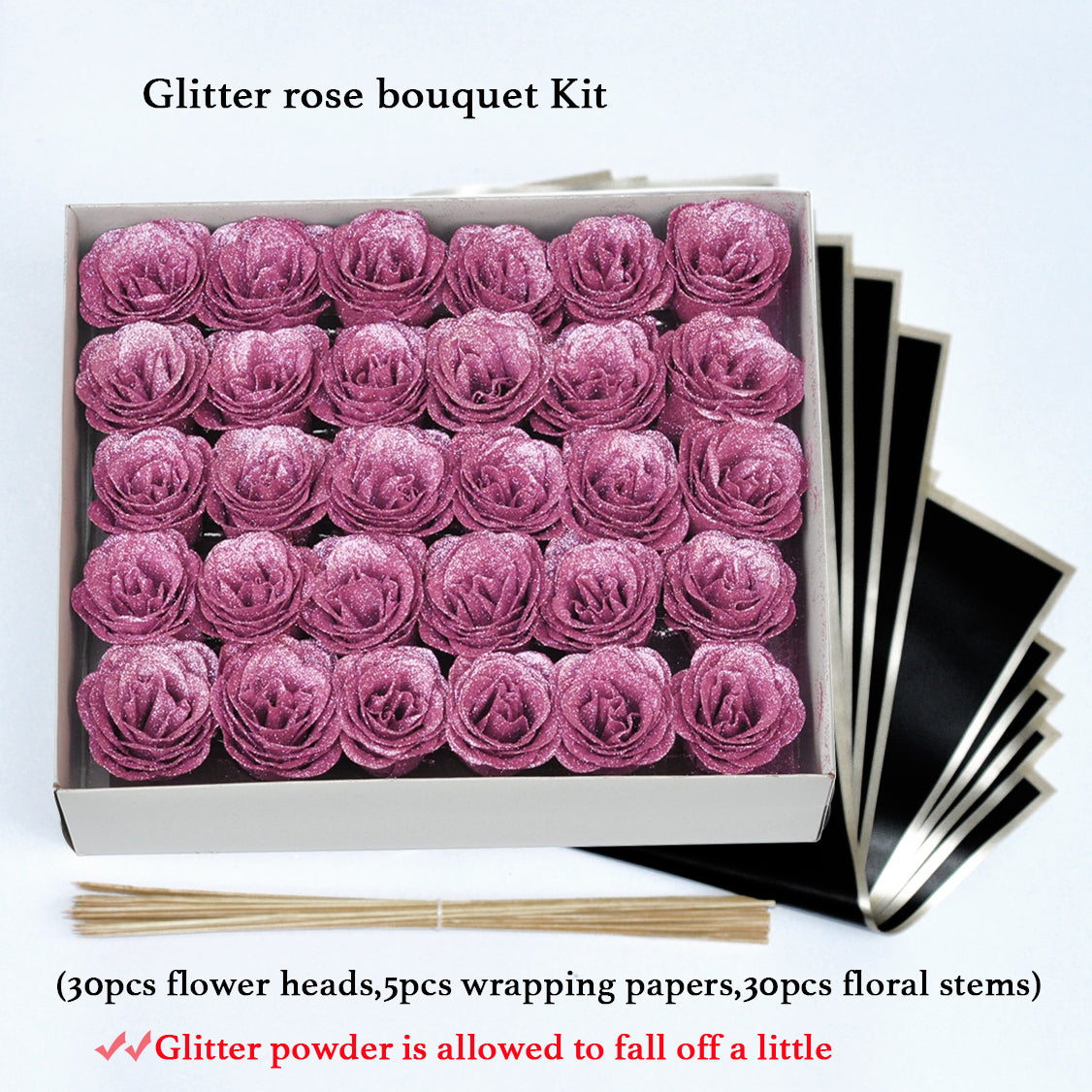 Artificial rose bouquet kit/Glitter rose bouquet kit/30pcs rose heads one box kit/Girl friend rose bouquet kit/Women bouquet kit gift/Christmas gift idea/Anniversary rose bouquet kit/DIY rose bouquet Kit