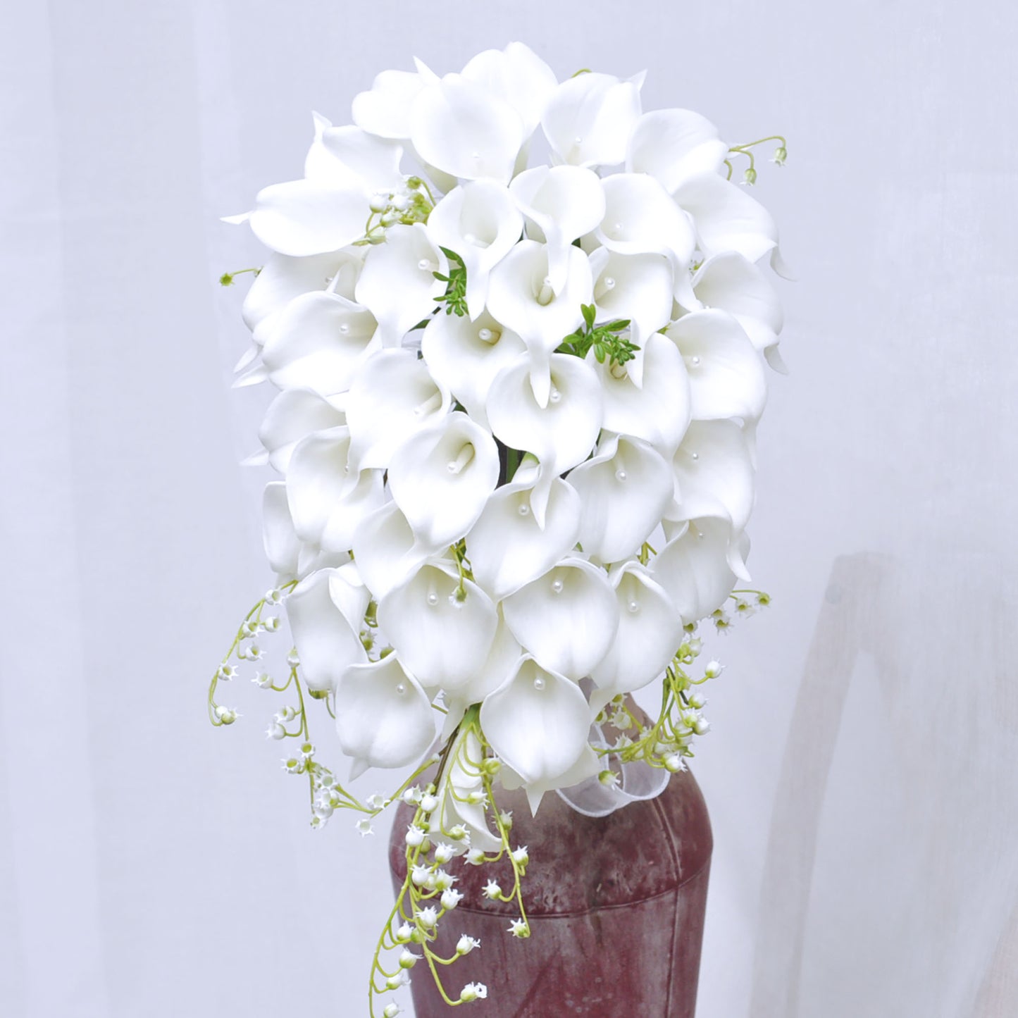 Cascading rustic white calla lily bouquet/ lily of valley bouquet/Elegant white bouquet/Real touch calla lily bouquet/Bridal bouquet/Bridesmaids bouquet/