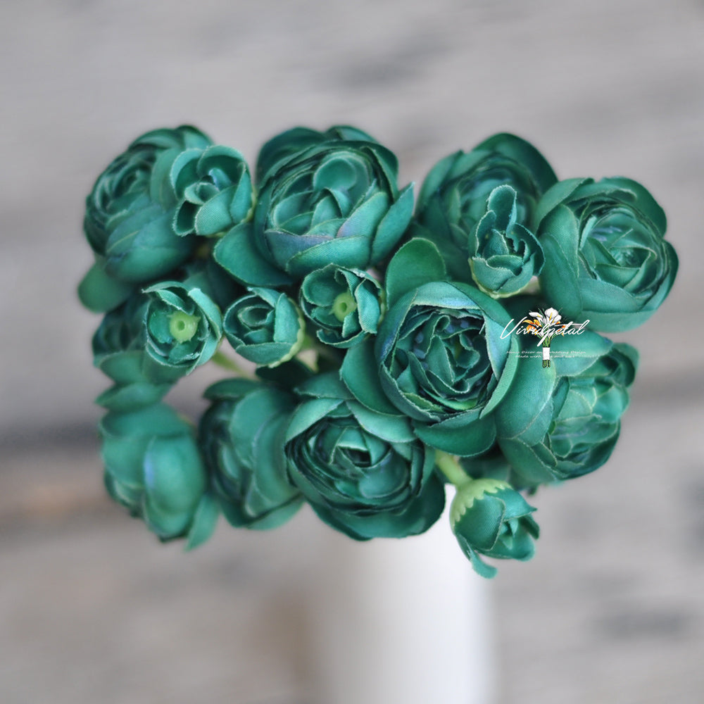 One bundle forest green  artificial silk rose/mini ranunculus/6stems individual stems silk ranunculus buds/best for home decoction and wedding designing