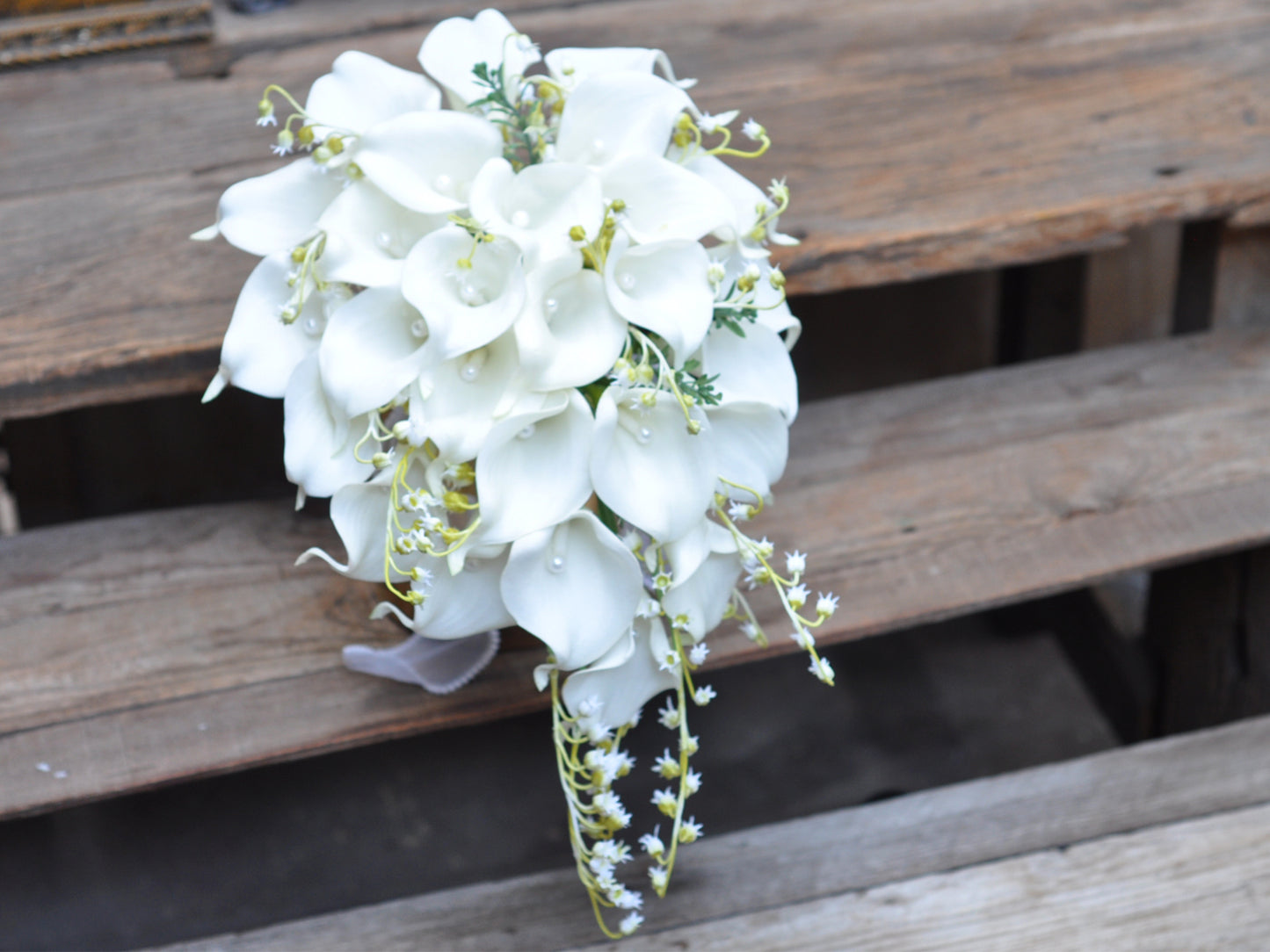 Cascading Bouquet/Real touch Calla lily Bouquet/Wedding Bouquet/Bridal Bouquet/Bridesmaids Bouquet/lily of valley Bouquet/Rustic wedding bouquet