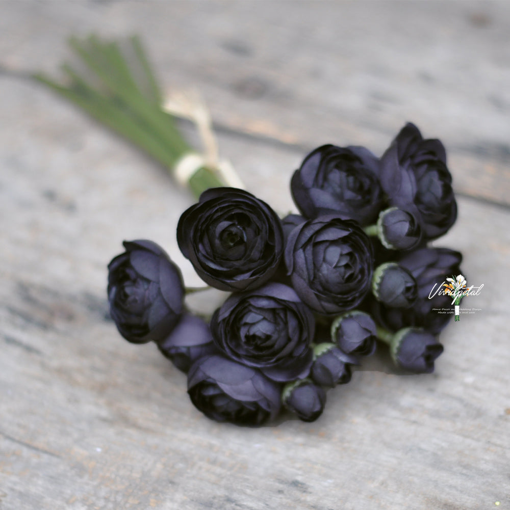 One bundle black  artificial silk rose/mini ranunculus/6stems individual stems silk ranunculus buds/best for home decoction and wedding designing