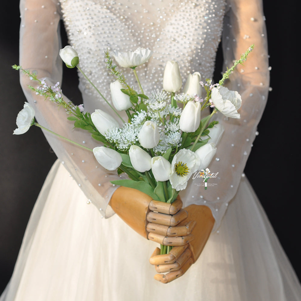 Simple real touch ivory white tulip bouquet/poppy  corn bouquet/bridal bridesmaids bouquet/flower girl bouquet/wedding bouquet