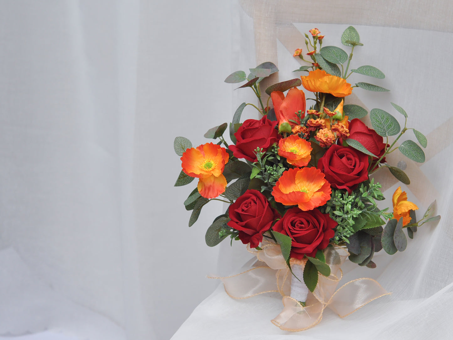 Silk foam rose wild bouquet/silk poppy bouquet/Silk eucalyptus bouquet/Autumn wedding bouquet/rustic wedding bouquet set/flower bouquet for home decoration and wedding