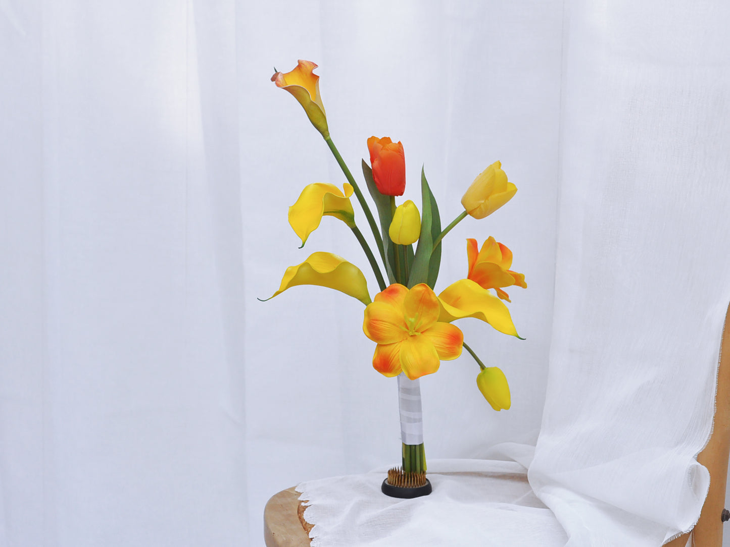 Real touch Warm hearted tulip calla lily bouquet for bath/office/home decoration, best as a centerpiece and gifts for her