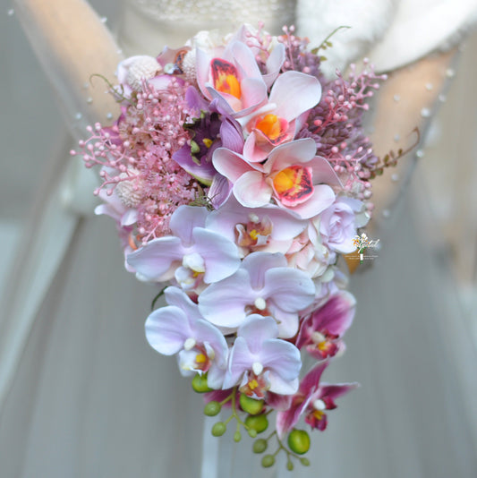 Real touch blush butterfly orchid bouquet/rustic bouquet/bridal bouquet/bridesmaid bouquet/lily bouquet best for outdoor wedding