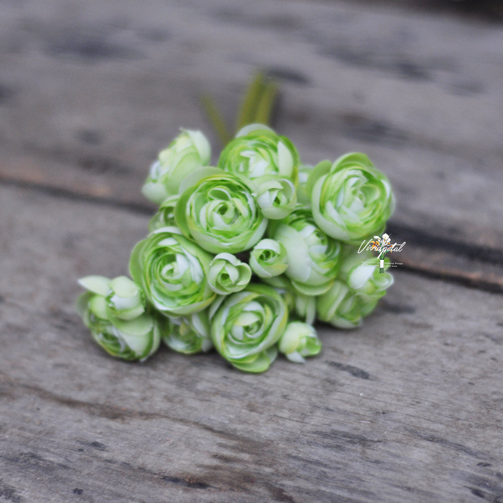 One bundle spring green artificial silk rose/mini ranunculus/6stems individual stems silk ranunculus buds/best for home decoction and wedding designing