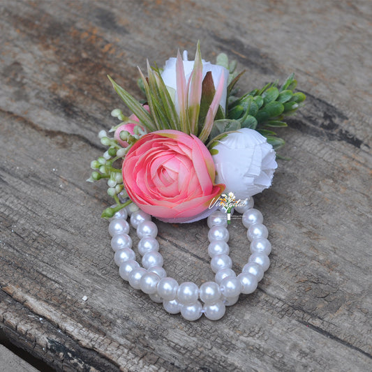 Wrist corsage/pearl bracelet corsage/hot pink corsage/wedding corsage/rose corsage/rustic corsage/pin corsage