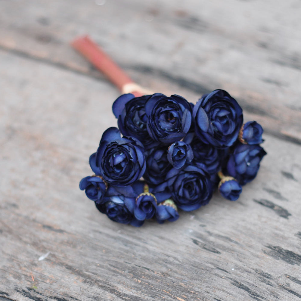 One bundle Navy blue artificial silk rose/mini ranunculus/6stems individual stems silk ranunculus buds/best for home decoction and wedding designing