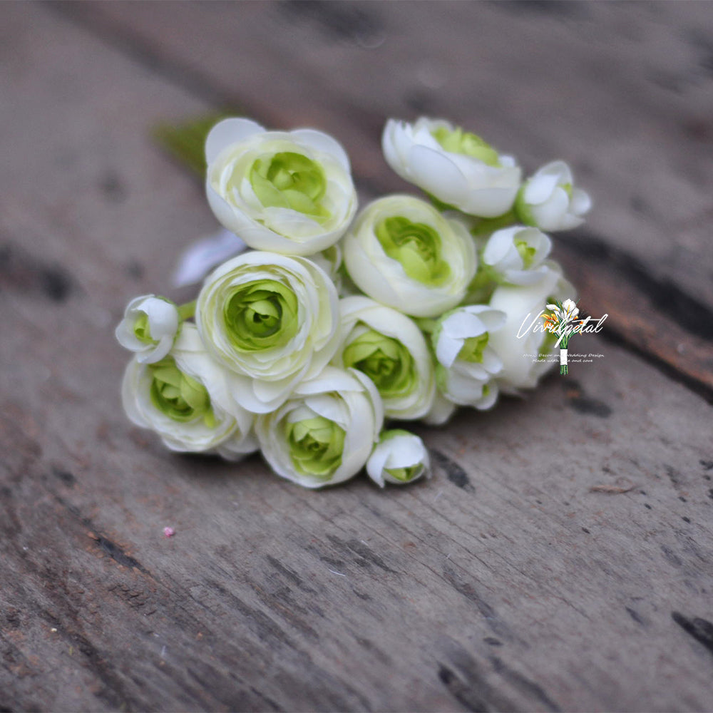 One bundle white green Picasso  artificial silk rose/mini ranunculus/6stems individual stems silk ranunculus buds/best for home decoction and wedding designing