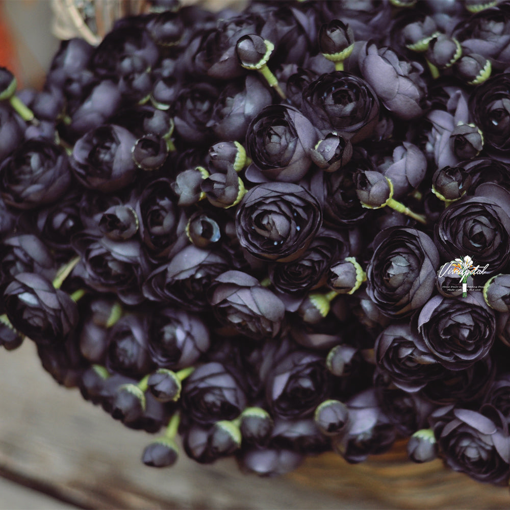 One bundle black  artificial silk rose/mini ranunculus/6stems individual stems silk ranunculus buds/best for home decoction and wedding designing