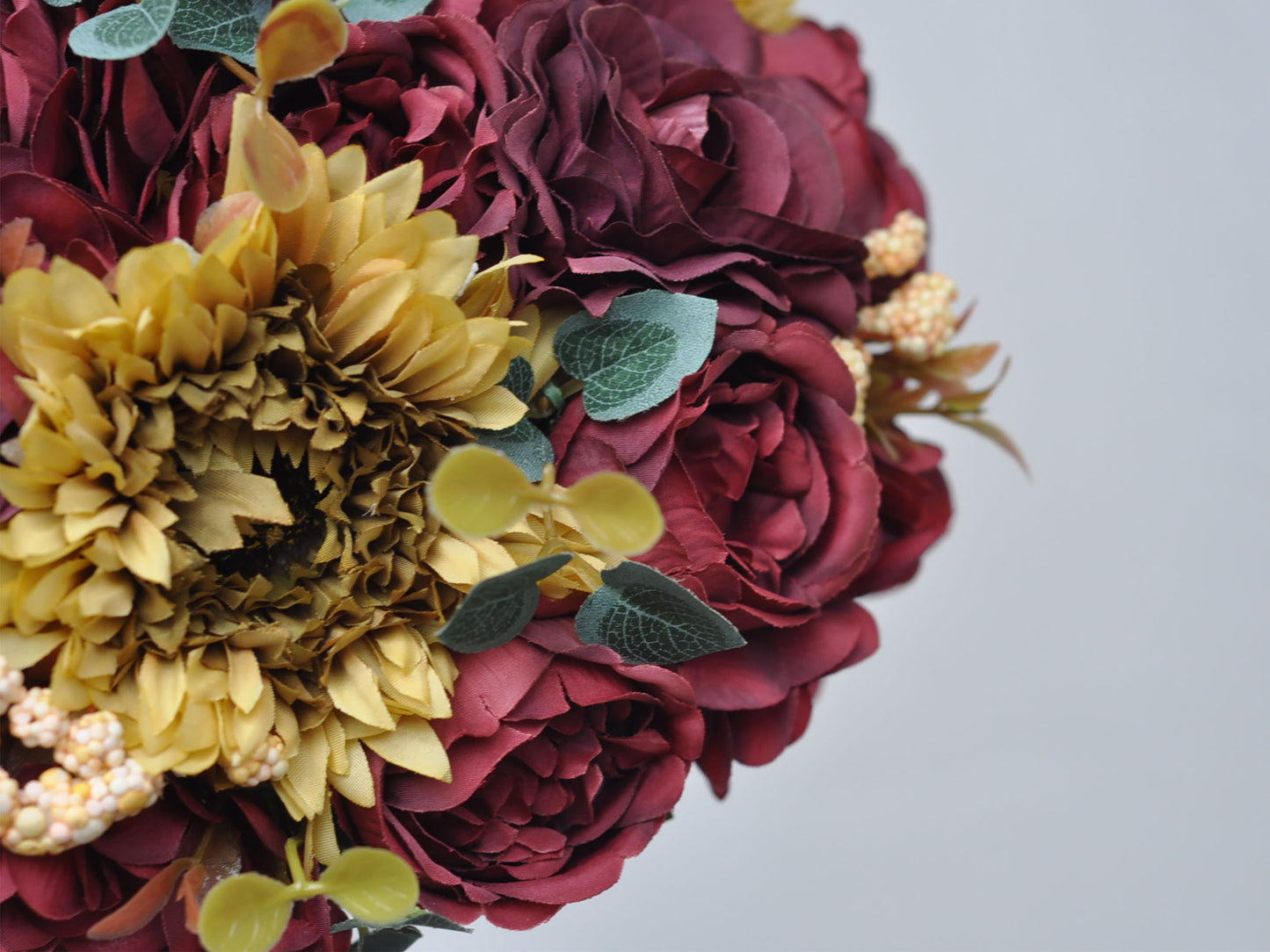 Dusty rose burgundy dusty purple rose peony sunflower bouquet