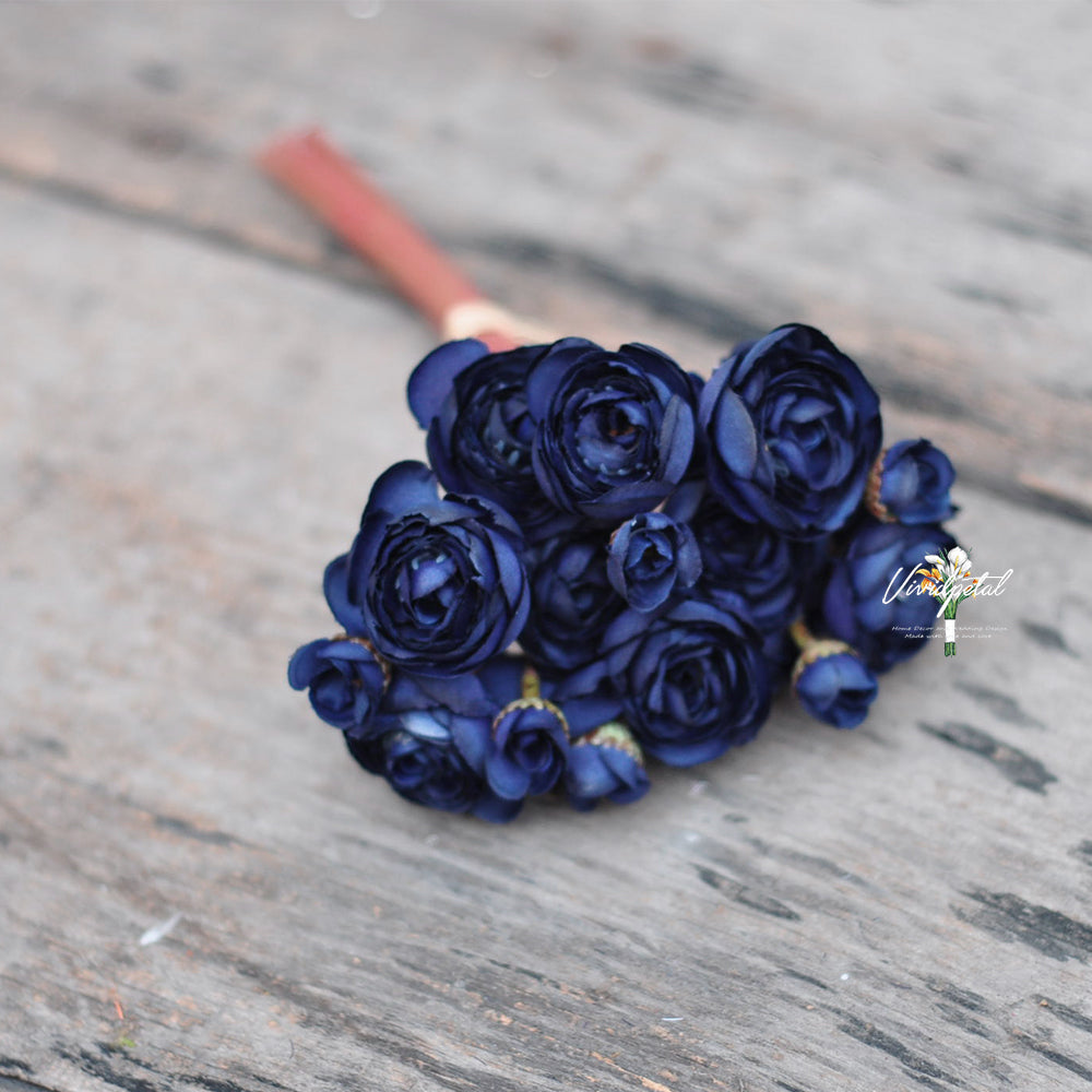 One bundle Navy blue artificial silk rose/mini ranunculus/6stems individual stems silk ranunculus buds/best for home decoction and wedding designing